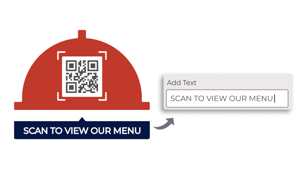 A platter-shaped QR code frame with ‘Scan to view menu’ text showing the functionality for adding CTA to boost conversions.