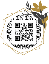 Example of a decorative frame having a floral motif and geometric golden frame made with Scanova's QR frame feature.