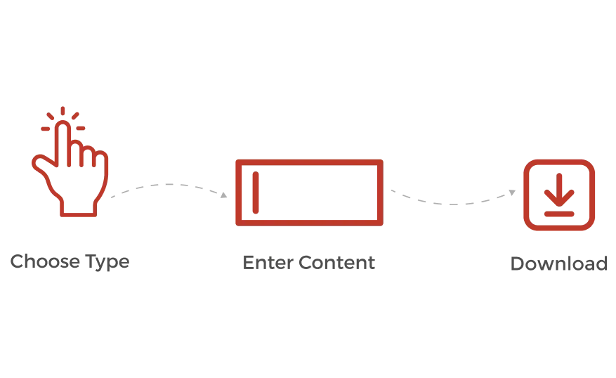 Steps to create a QR code: choose type, enter content, and download, illustrating a simplified QR code creation with us.
