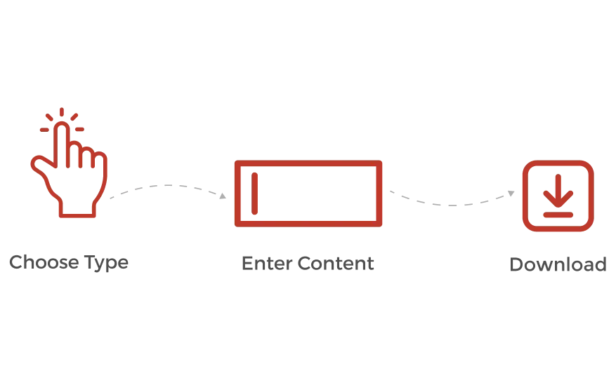 Steps to create a QR code: choose type, enter content, and download, illustrating a simplified QR code creation with us.