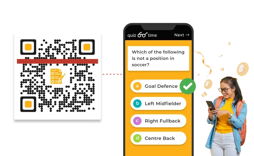 QR Code leads a student to a football quiz, enhancing engagement and interactivity through gamified learning.