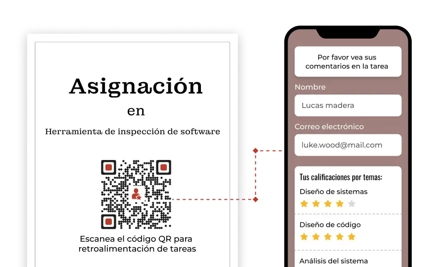 El estudiante puede simplemente escanear un código QR para acceder a comentarios detallados sobre sus exámenes o tareas.