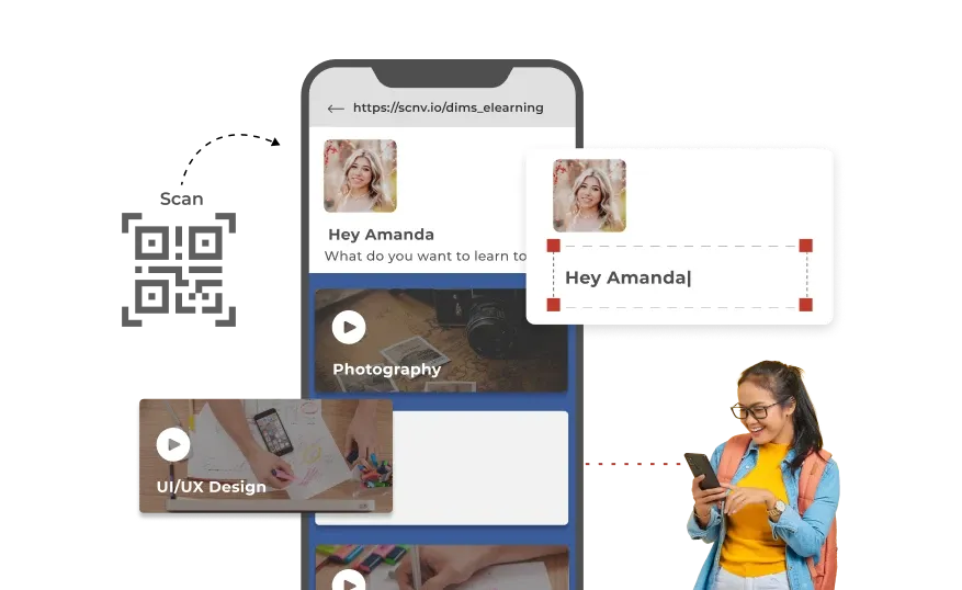 Teacher editing a custom page for students with text, images, and more, demonstrating enhanced QR code content.