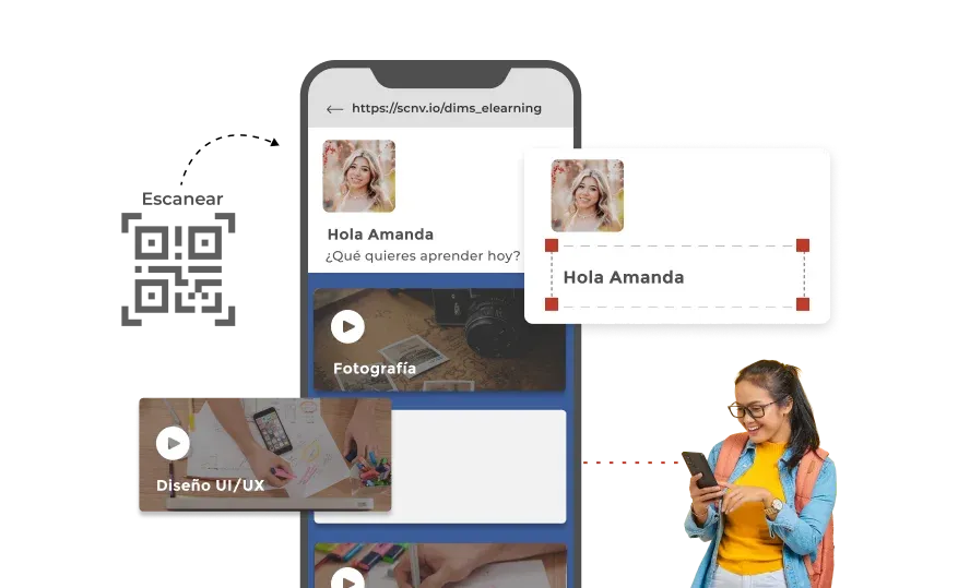 Persona que actualiza fácilmente el contenido vinculado a un Código QR Dinámico.