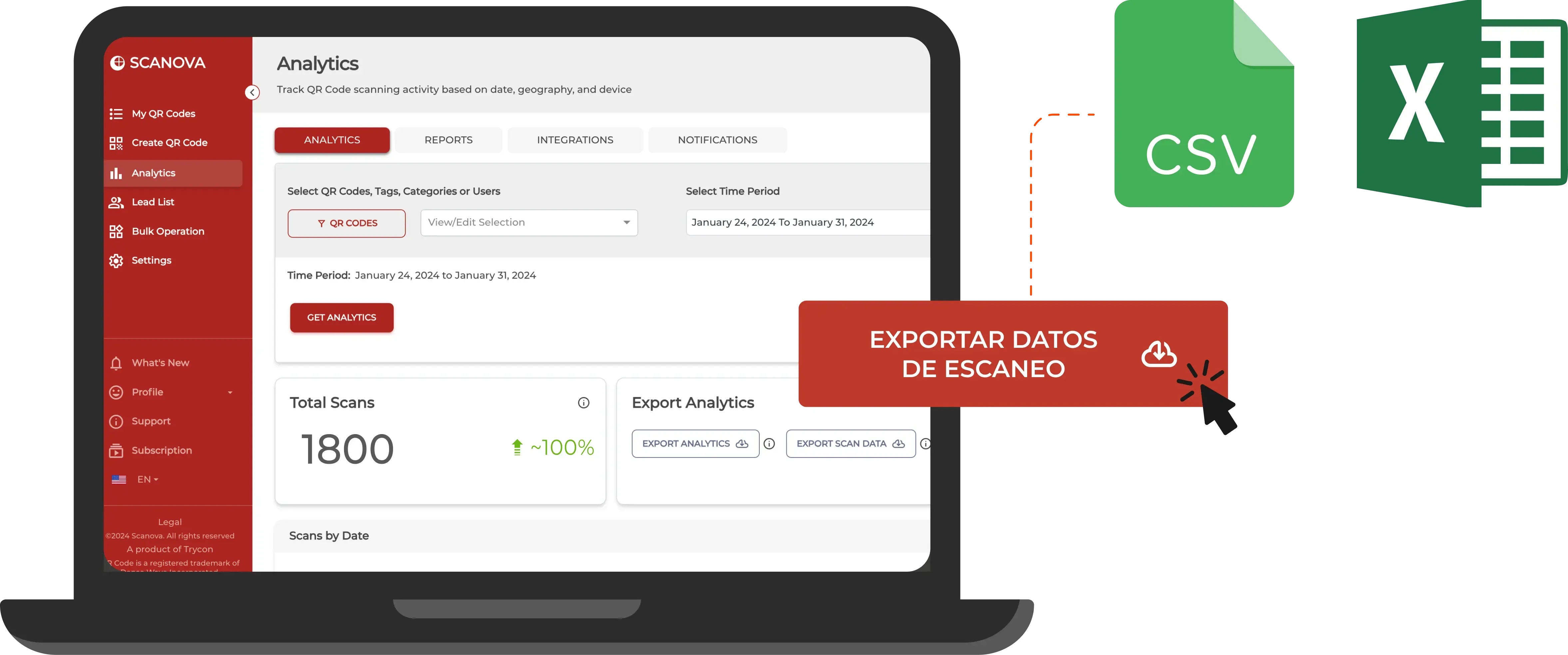 Exporte datos escaneados en el formato que elija.