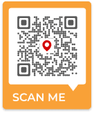 Example of an attractive orange 'Scan Me' QR Code frame template for a Google maps QR code generated by Scanova.