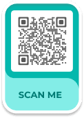 Example of an attractive blue 'Scan Me' QR Code frame template QR code generated by Scanova's QR code frame feature.