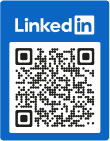 Example of a bold blue QR code frame for LinkedIn-themed QR code with linkedIn logo at the top.