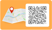 QR Code with a map and location pin frame generated using Scanova's customizable and eye-catching QR frame templates.