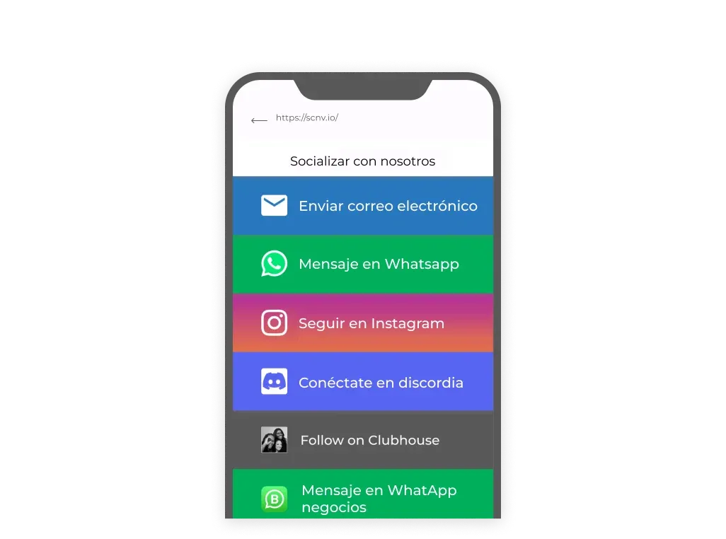 Pantalla que muestra varios identificadores de redes sociales.
