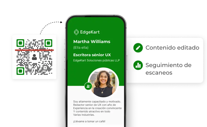 Individual editing the content of their business card and tracking scans with Scanova's Dynamic QR Code.