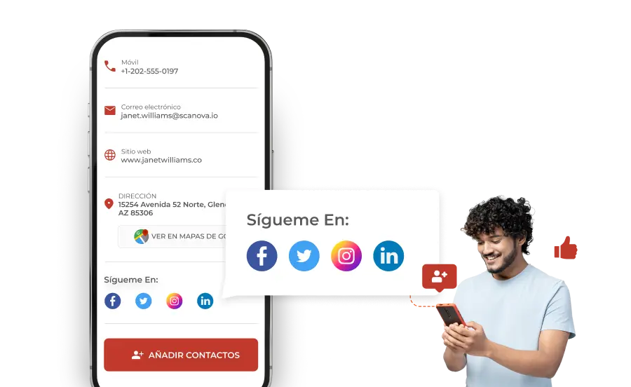Person boosting engagement by adding social media handles to their business card.