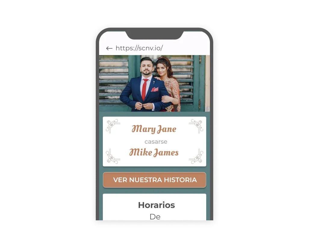 Pantalla que muestra la página de invitación de boda.