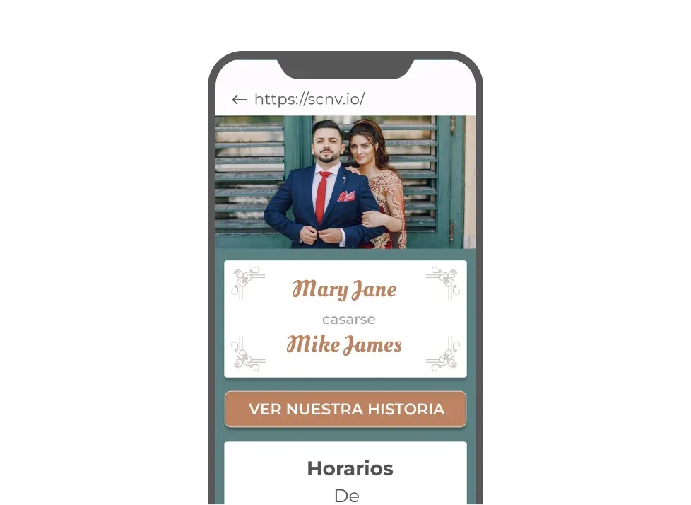 Pantalla que muestra la página de invitación de boda.