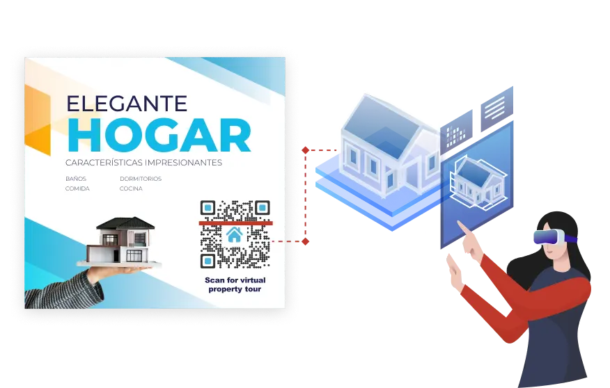Comprador potencial realizando un recorrido virtual por la propiedad escaneando el código QR de Scanova.