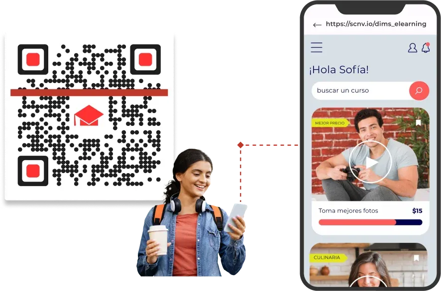 Los estudiantes escanean el código QR de Scanova para acceder a tutoriales y conferencias según su conveniencia.