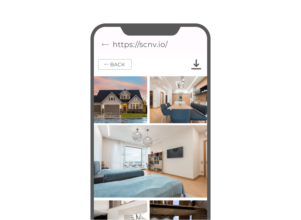 Smartphone displaying a photo gallery, scanning the QR code opens images or a gallery for easy access to QR code content.