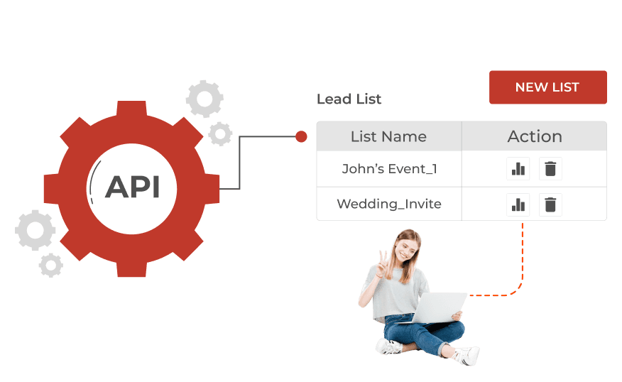 A woman views her laptop, managing and creating lead lists with Scanova's API, demonstrating streamlined user data organization.