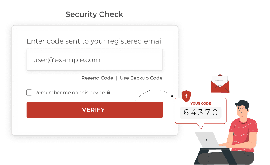 Man entering a code for multi-factor authentication on Scanova's enterprise QR code generator account, ensuring data security