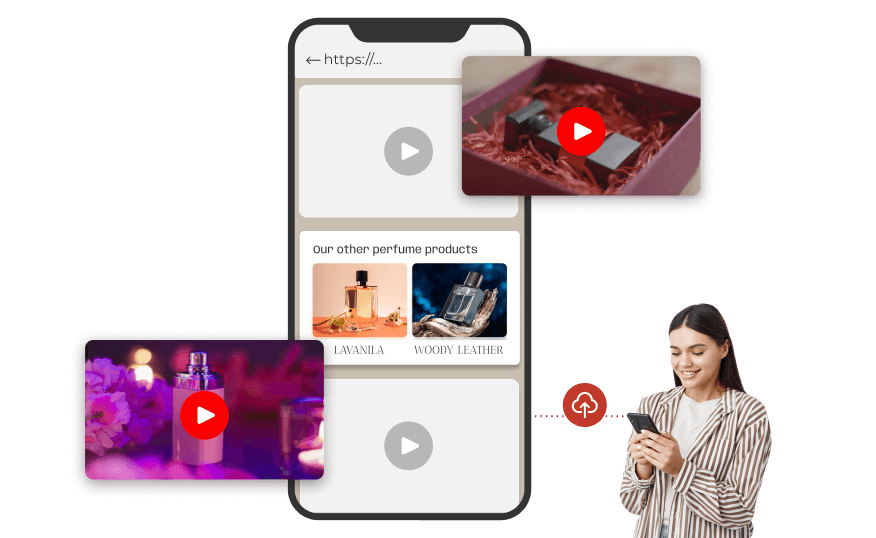 A woman uploading videos directly to a landing page, boosting interaction with Scanova's enterprise QR code generator.
