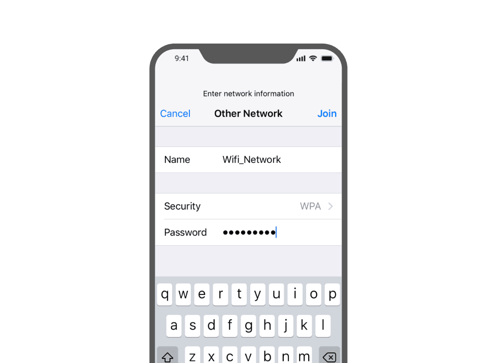 Smartphone connecting to specified WiFi network via QR code scan, ensuring instant network access through QR code content.