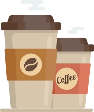 Two branded coffees highlighting Scanova’s QR code maker's pricing, as affordable as two cups of coffee.