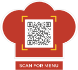 Example of a QR code with a red chef hat-shaped ‘SCAN ME’ QR code frame and yellow corner accents, generated with Scanova.